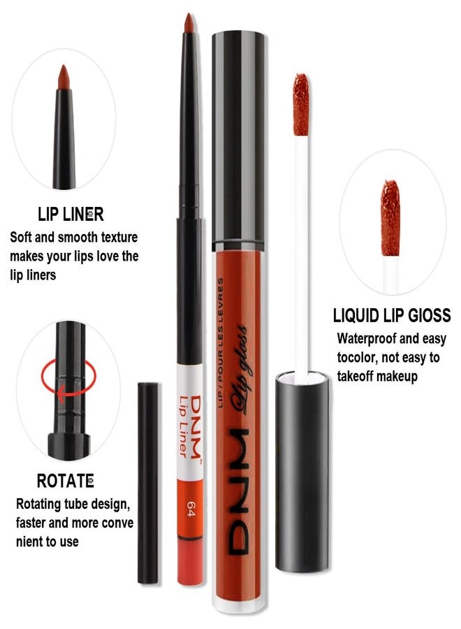 AMY'S DIARY 2Pcs Brick Red Matte Lip Liner and Lipstick Makeup Set, Warm Red Lip Stain Lip Gloss Matt Liquid Lipstick 24H Long Lasting lapiz labiales mate 24 horas originales larga duracion (64#) - Image 4